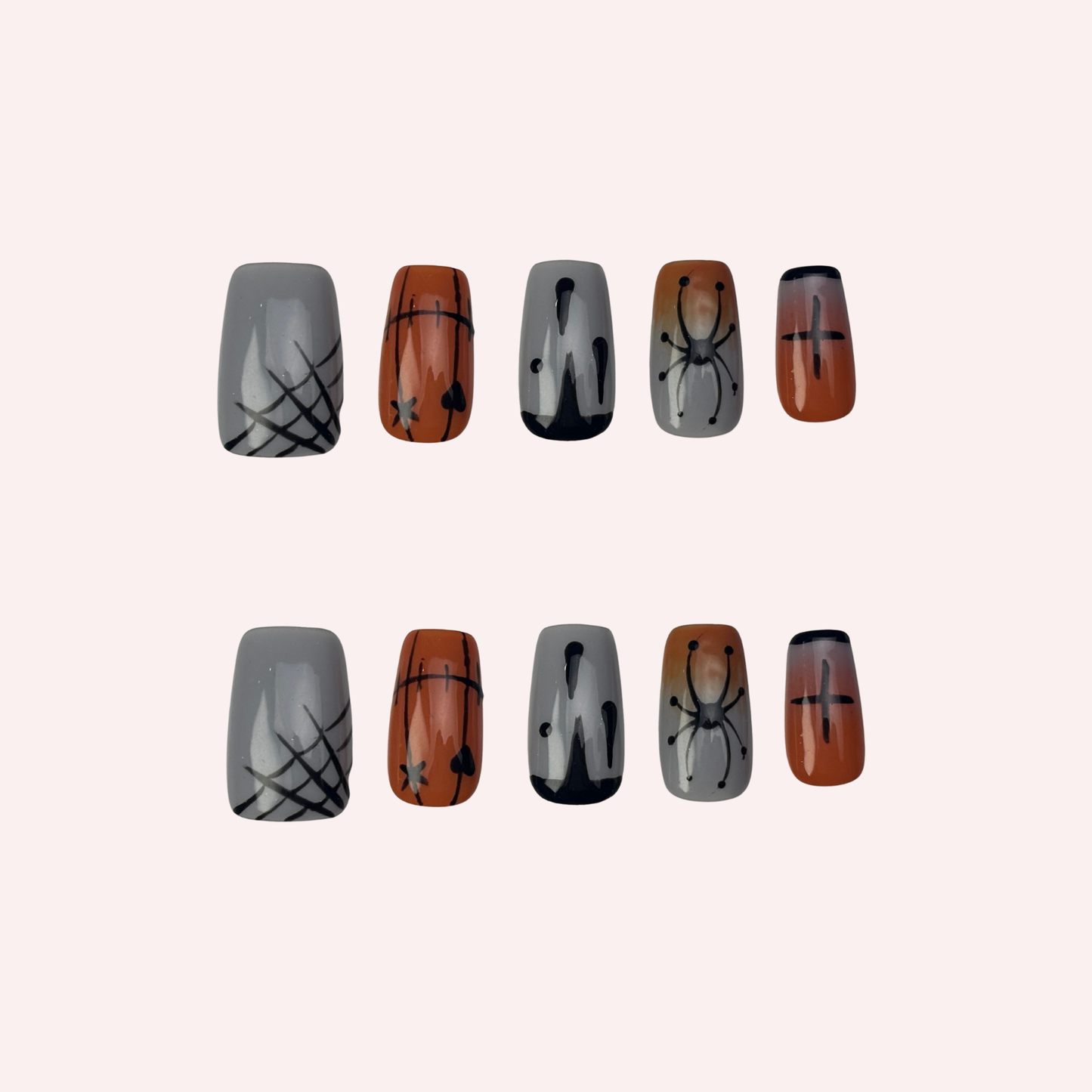 Halloween Orange Spider Web Press-On Nail