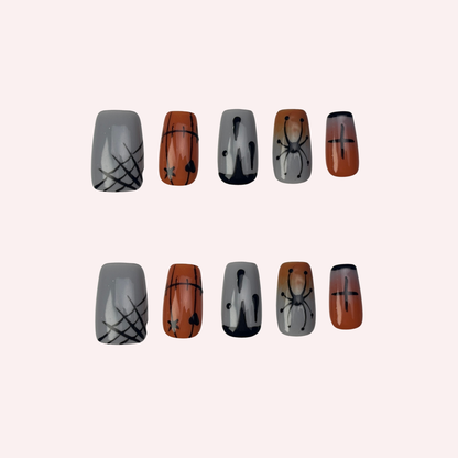 Halloween Orange Spider Web Press-On Nail