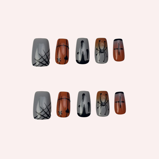 Halloween Orange Spider Web Press-On Nail