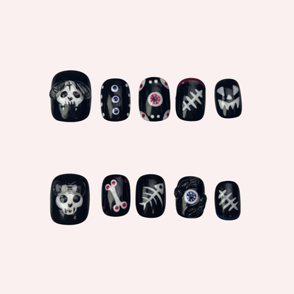 Halloween Skull Black Press-On Nail