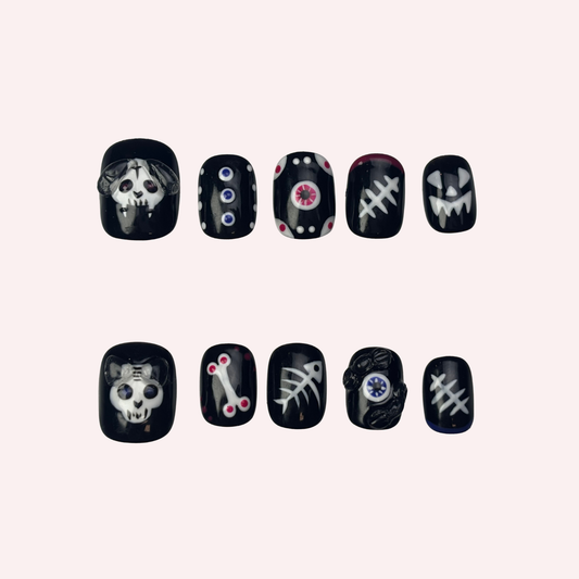 Halloween Skull Black Press-On Nail