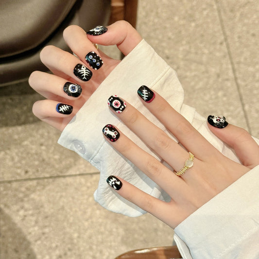 Halloween Skull Black Press-On Nail